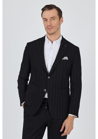 İmza Siyah Mono Yaka Gofreli Esnek 6 Drop Slim Fit Casual Ceket 1002250126 Siyah