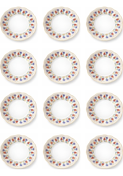 12 Li Yaldızlı Lale Motif Porselen Çay Tabağı Desenli Çay Tabak Çok Renkli