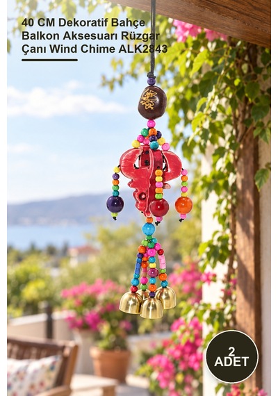 2 Adet Renkli Rüzgar Çanı 40 Cm Dekoratif Bahçe Balkon Aksesuarı Rüzgar Çanı Wind Chime Alk2843