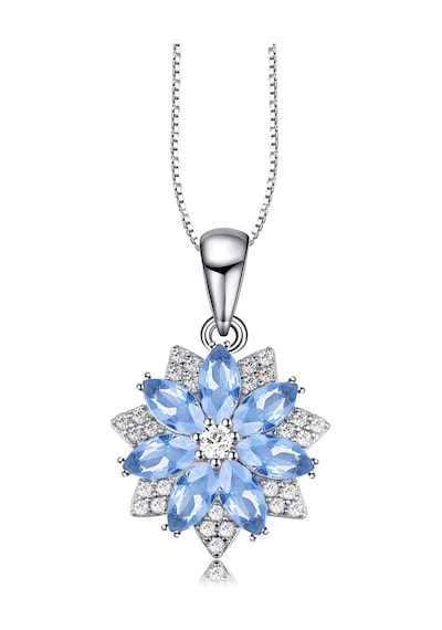 Brezza Lusso Jewelry  Aquamarin Taşlı Pırlanta Model Lotus Çiçeği Kadın Gümüş Kolye 45 CM 45 CM