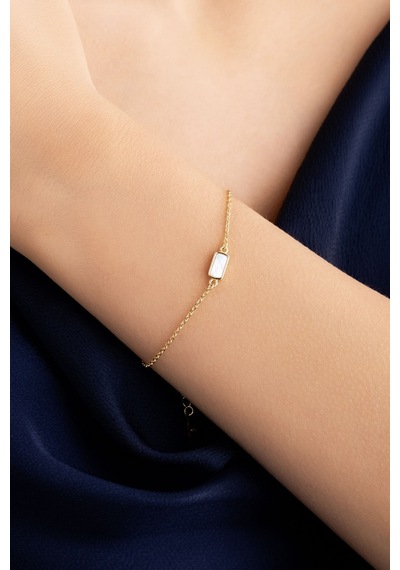So Chic Sedef Taşlı 18 Ayar Sarı Altın Kaplama 19 Cm Gümüş Minimal Bileklik