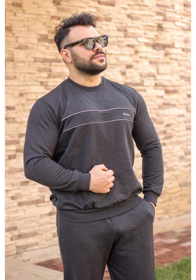 Azıcık Akıllı Antrasit Rahat Kalıp Nakışlı Kalın Sweat Erkek Eşofman Takımı 21EESTBAKT Antrasit