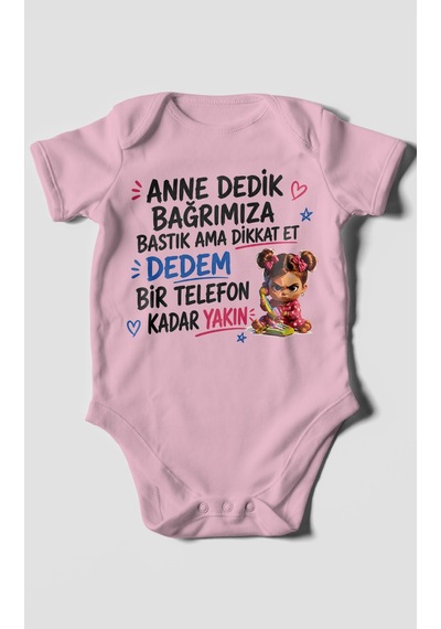 Morivokids Anneye Ve Dedeye Özel Kısa Kollu Bebek Body %100 Pamuk Koyu Pembe