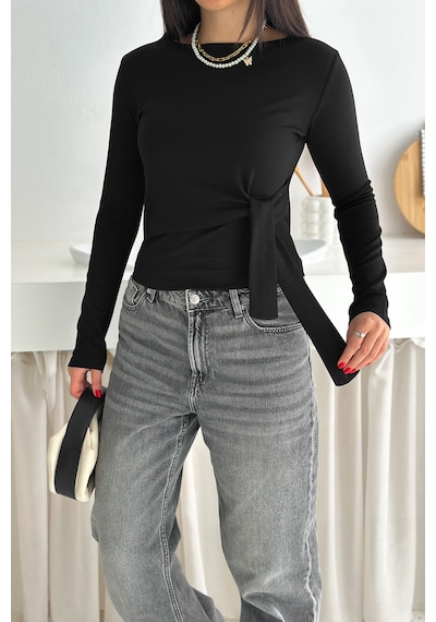 Noa & Noa Kadın Belden Bağlamalı Uzun Kollu Bluz Minimal & Şehirli Stil Siyah
