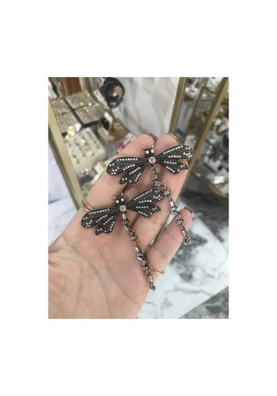 Tasarım Kelebek Model Taşlı Küpe Çok Renkli