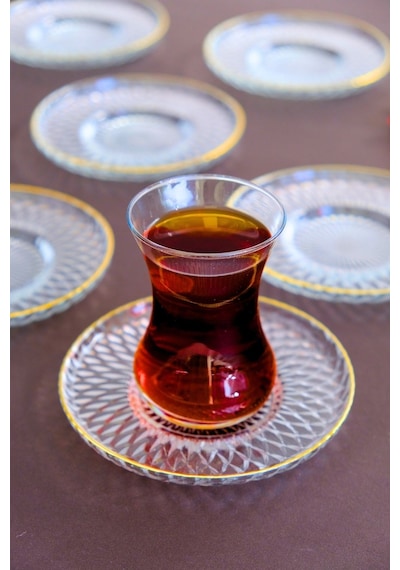 Tabak Evi Altın Yaldız Cam Çay Tabağı 12cm 6 Lı 2494 Şeffaf