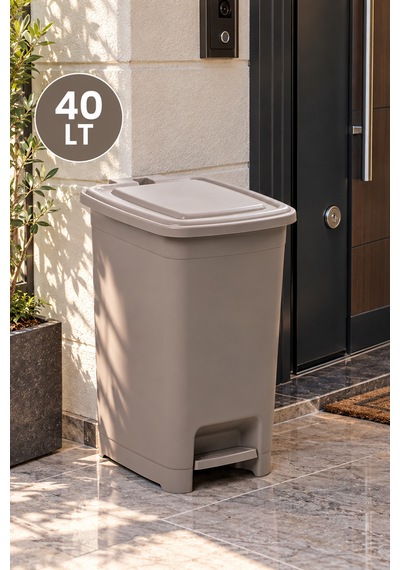 Porsima 1139 40 Lt İç Kovalı Pedallı Çöp Kovası - Slim Mutfak Ve Banyo Çöp Kovası Latte / Bej