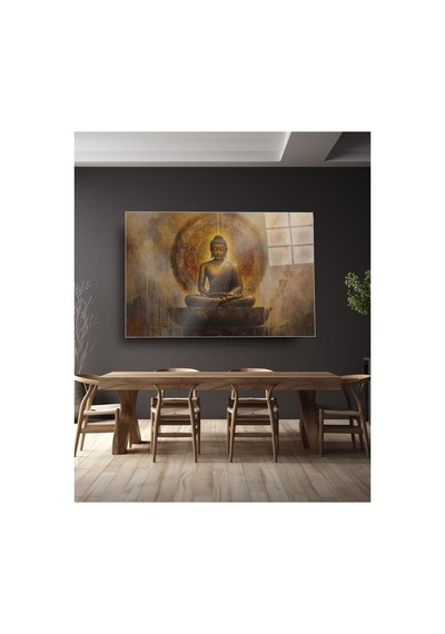 Altın Buddha Cam Tablo Dekoratif Duvar Tablosu Uv Baskılı Canlı Renkler Yatak Odası Ve Antre Doğum Günü Hediyesi 4mm Kırılmaz Cam