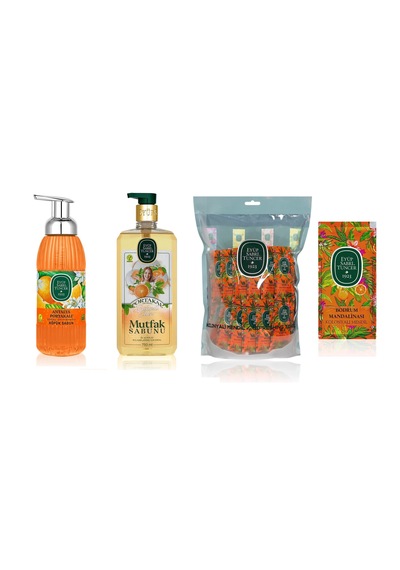 Eyüp Sabri Tuncer Antalya Portakalı Köpük Sabun 500 ML + ​Bodrum Mandalinası Kolonyalı Mendil 150'li + Portakal Mutfak Sabunu 750 ML
