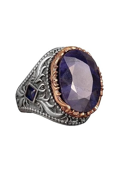 925 Ayar Gümüş Erkek Yüzük, Gerçek Doğal Safir Taşlı Yüzük, El Yapımı Yüzük Gümüş