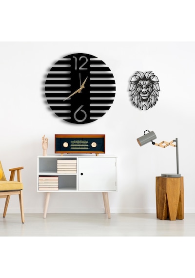 50X50 Dekoratif Duvar Saati + Ahşap Tablo 35 Cm (487867094) Siyah