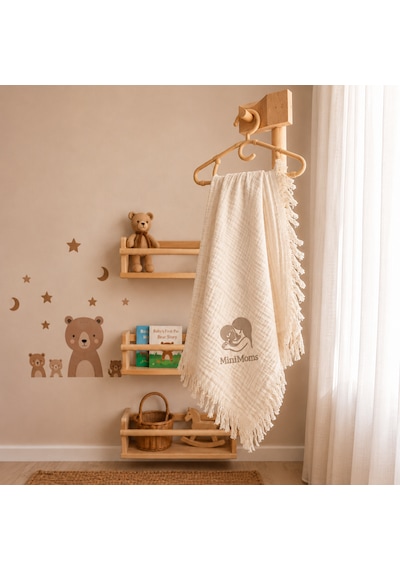 Minimoms %100 Pamuk 4 Katlı Müslin Bebek - Çocuk Battaniyesi 100x120 CM Yumuşak Yenidoğan Kız ve Erkek Bebek Örtüsü Bej