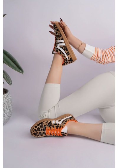 Muggo Huxley Çift Bağcıklı Günlük Kadın Sneaker Spor Ayakkabı Leopar