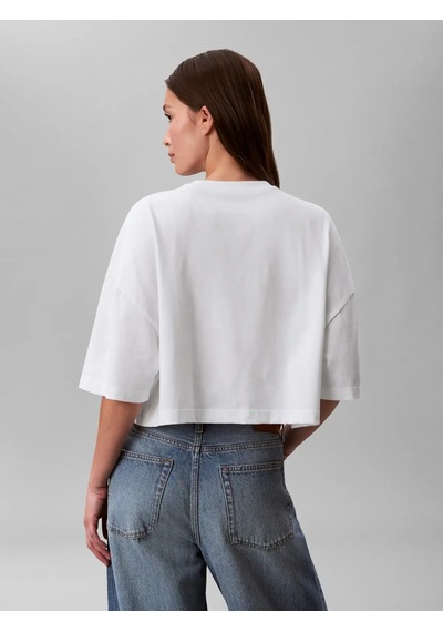 Calvin Klein Ss Boxy Crop Monolog, Yaf Beyaz Kadın T-shirt