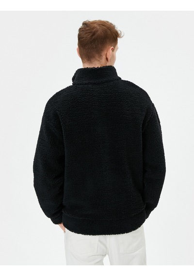 Koton Peluş Sweatshirt Fermuarlı Dik Yaka Yumuşak Dokulu Siyah 4wam70437mk Siyah