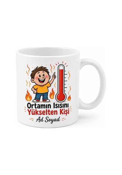 Termometre Yüksek Sıcaklık Çizimli Ortamı Isıtan Neşeli Karakter Kupa Bardak Hediye Beyaz / Çok Renkli