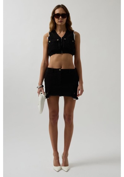Veraura Lifestyle V Yaka Düğmeli Crop Yelek siyah