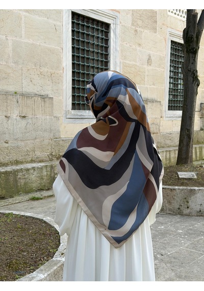 Qalortex Scarf Pamuklu Soft Rânâ Desen Eşarp-antrasit/kahve