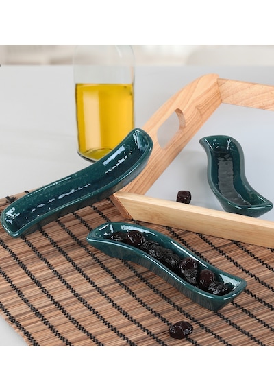 Keramika Luster Yeşil İvory Zeytinlik 3 Adet 18 Cm