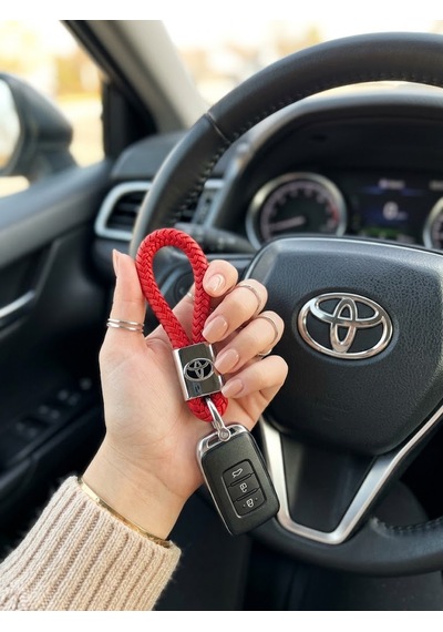 Kırmızı Deri Örgülü Toyota İle Uyumlu Anahtarlık Corolla Auris Yaris Avensis Hilux Aksesuar