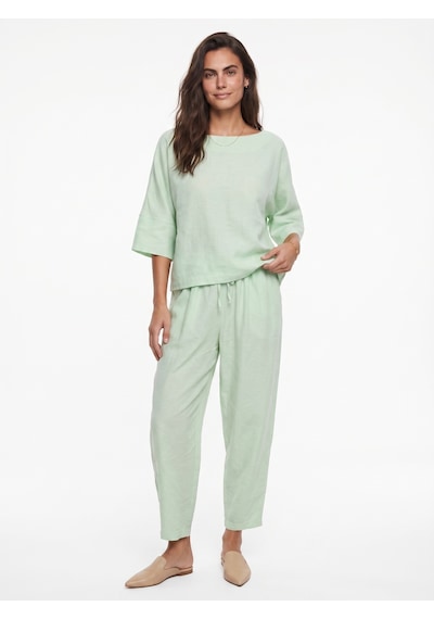 Onloox Kadın Yeşil Su Yeşili Kayık Yaka Yarım Kol Beli Lastikli Şalvar PantolAlt Üst Takım Outfit Sets