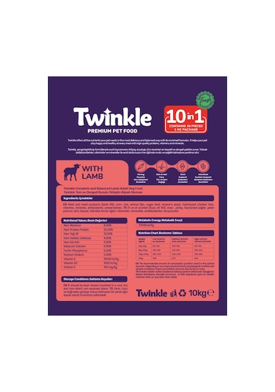 Twinkle Yetişkin Köpekler İçin Kuzulu Tam Ve Dengeli Köpek Maması 10 Kg