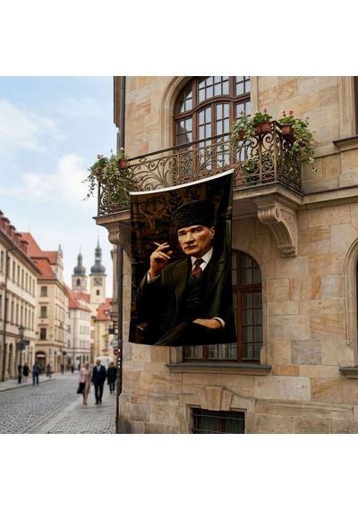 Kalpaklı Mustafa Kemal Atatürk Portresi Poster Bayrak Premium Raşel Kumaş Ata70 Diğer