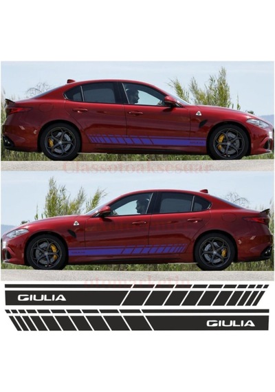 Alfa Romeo Giulia İçin Uyumlu Aksesuar Oto Yan Şerit Sticker Siyah Uzunluk 175 Cm