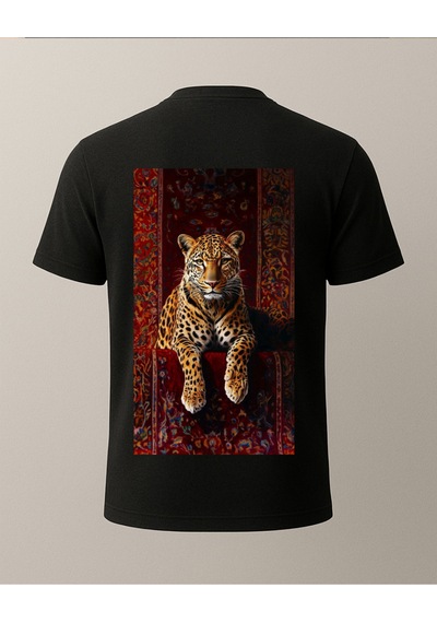 Etnik Kaplan Baskılı T-shirt Siyah