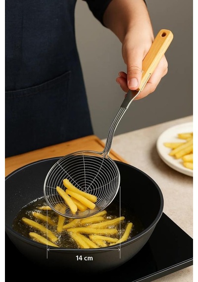 Bambum Ladle - Bambu Saplı Tel Kevgir 14cm Kahverengi