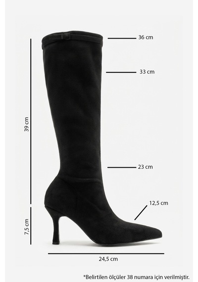 Luvi Shoes Dorado Siyah Süet Kadın Topuklu Çizme