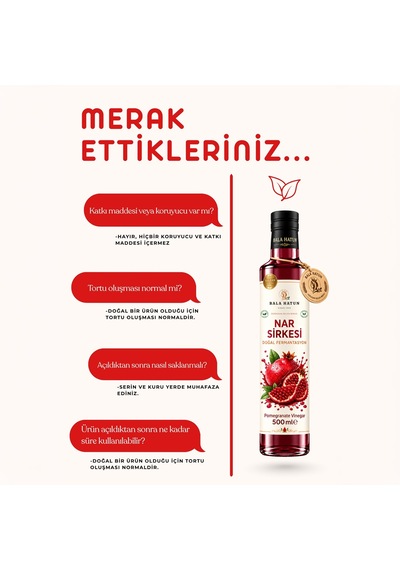 Bala Hatun Nar Sirkesi 500ml - Doğal Fermantasyon - Pomegranate Vinegar