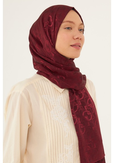 Mirsoy Scarf Daka Desen Parlak Jakar Şal - Bordo Bordo