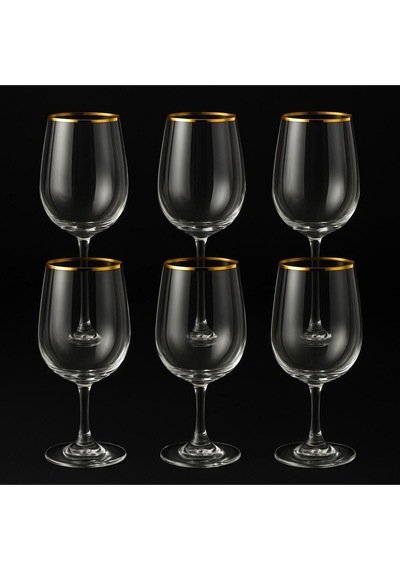 Kristal Ayaklı Bardak Altın Yaldızlı 350 Ml 6 Adet Şeffaf