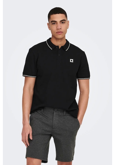 Only & Sons Erkek Onsfletcher Polo Yaka %100 Pamuk T-shirt 22024827 Siyah Siyah