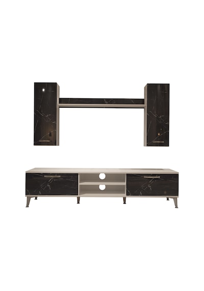 Decoraktiv Eko 7 Mdf Dvd Silver Tv Ünitesi Tv Sehpası Beyaz - Siyah Mermer