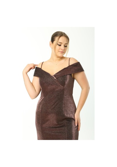 Ladies First Büyük Beden 3159 Bakır Uzun Abiye Elbise