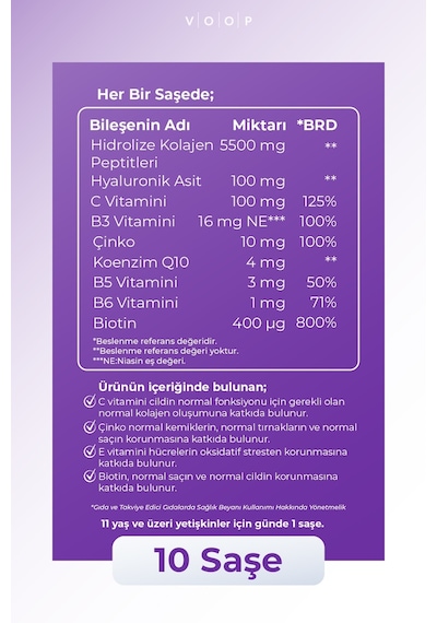 Voop Collagen Beauty Tip 1 ve Tip 3 10 Saşe
