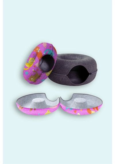 Desenli Donut Kedi Tüneli / Desenli Donut Kedi Yatağı / Donat Kedi Oyuncağı Pembe - 862868746