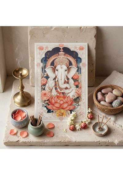 Engel Kaldıran Lord Ganesha Tablosu - Şans Ve Bilgelik Sembolü Ahşap Baskı - Hinduizm Sunak Altar Aksesuarı