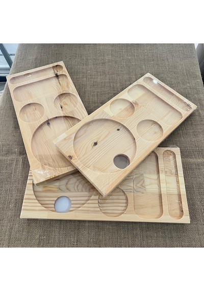 1 Adet Otel Servis Karşılama Sunum İkram Tepsisi Doğal Masif Ahşap 5 Bölmeli Kettle Ketil Altlığı 41x20 Cm