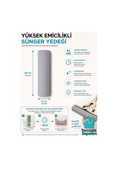Kelebek Mop Süngerli Paspas Seti, Kendinden Sıkmalı Teleskobik Saplı Yer Temizlik Mopu +4 Yedekli Yüksek Emicili Sünger