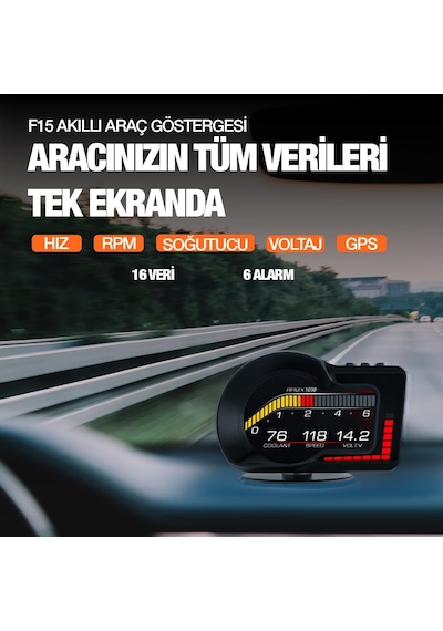 Tr F15 Hud Obd Obd2 Dijital Kilometre Rpm Su Sıcaklığı Basınç Hararet Araç Veri Ekranı Head Up Display
