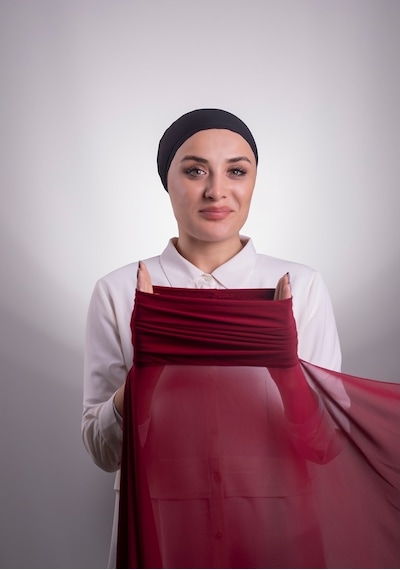 Hürrem Bone Bordo Pratik Hazır Geçmeli Şal Şifon Boru Boneli 3001_16