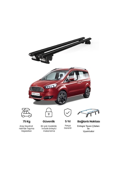 Venüs Ford Tourneo Courier 2014 Ve Sonrası Uyumlu Siyah Ara Atkı Port Bagaj Tavan Barı