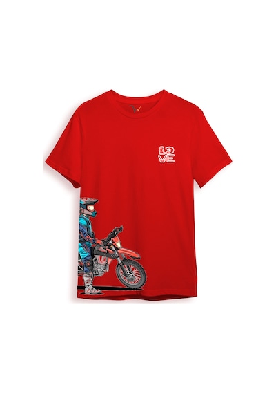 Cross Motor Enduro Ekipmanları Göğüs Ve Yan Detay Baskılı Regular Fit %100 Pamuk Kırmızı T-shirt Kırmızı