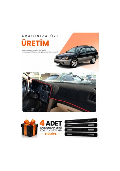Subaru Outback 1998-2003 Uyumlu Torpido Koruma Örtüsü Oto Kılıfı - Siyah Kırmızı