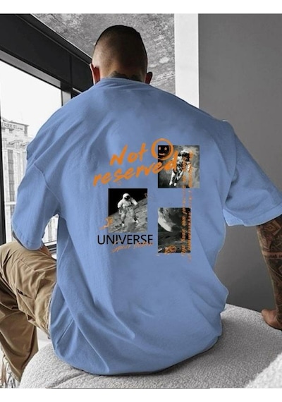 Not Reserved Baskılı Oversize Tişört Bebe Mavisi