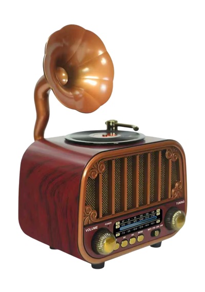 Dexxony Md-1318 Ahşap Tasarım Nostaljik Radyo - Gramofon Dekorlu Şarjlı Bluetooth Hoparlör  Seti
