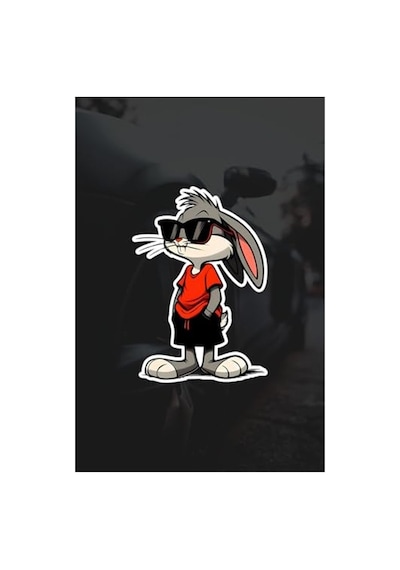 Çok Renkli 14x9,5 Cm Bugs Bunny Sticker, Araba Ve Laptop İçin Abanoz
